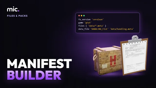 Manifest Builder: Drop a resource folder and get its fxmanifest.lua: the right data_file line for each meta, sounds, scripts and NUI, and your own manifest checked.