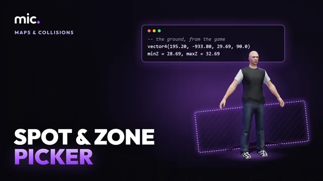 Spot & Zone Picker: Click the map for coordinates with the real ground z from the game's collision, or draw zones for PolyZone, ox_lib, ox_target and qb-target.