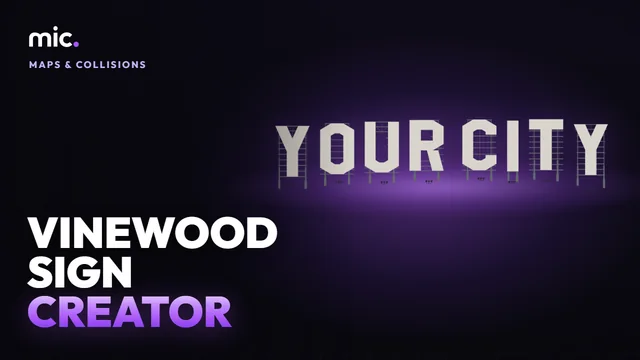 Vinewood Sign Creator: Your text on the hill in place of VINEWOOD, built like the game's sign: metal, rust, scaffolding, ladders, floodlights, night glow and far models.