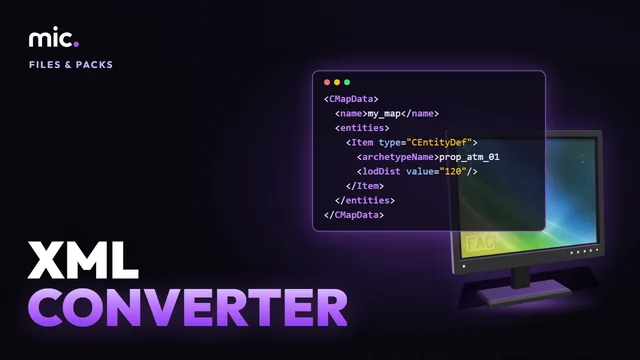 XML Converter: Turn .ymap, .ytyp, .ymt, .ybn, .ydr, .yft, .ytd and more into CodeWalker XML to read and edit, and XML back into game files. No CodeWalker, no Windows.